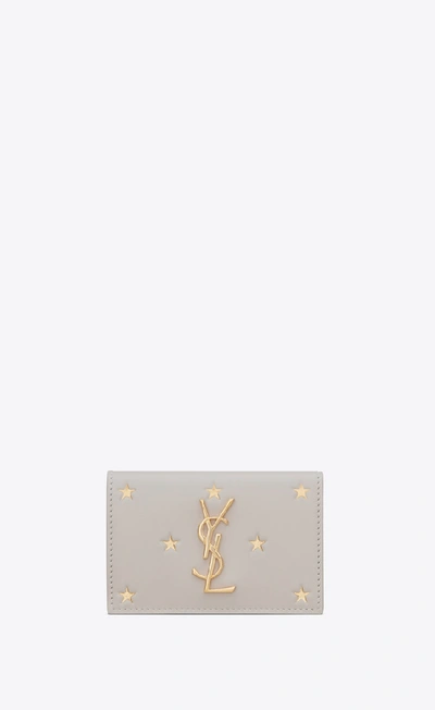 Saint Laurent Monogram Tiny Wallet In Star Print Leather In Vintage White | ModeSens