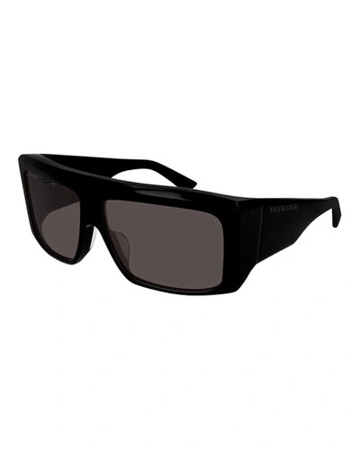 Balenciaga Chunky Acetate Rectangle Sunglasses In Black