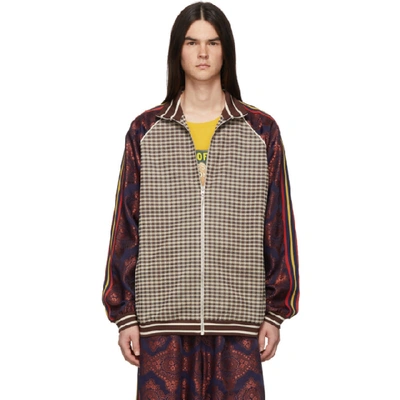 Gucci Micro-check And Paisley-print Velvet Track Jacket In Brown Multicolor