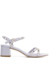 Ash Leather Iggy Studded Block Heel Sandals In White In Purple