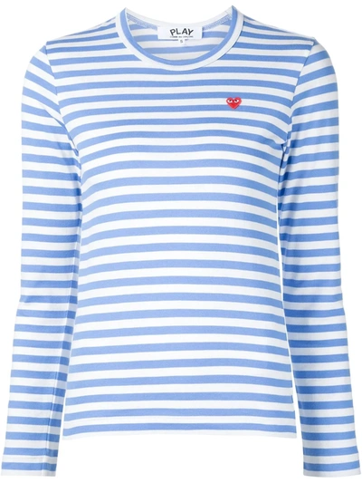 Comme Des Garçons Play Heart Logo Striped T-shirt In Blue