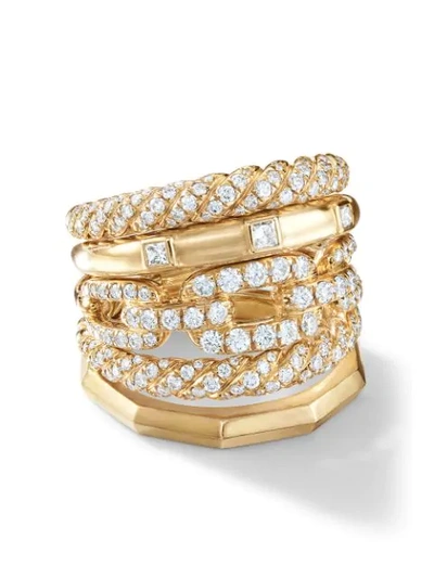 David Yurman 18kt Yellow Gold Stax Diamond Five Row Ring In 88adi