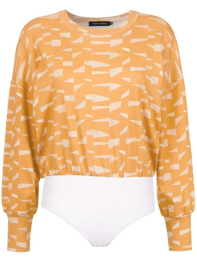 Andrea Marques Printed Cropped Top In Yellow
