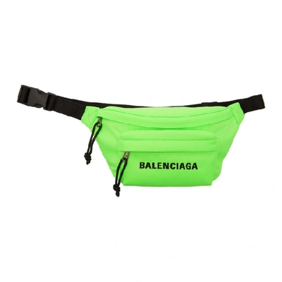 Balenciaga Wheel Neon Embroidered Canvas Belt Bag In Green