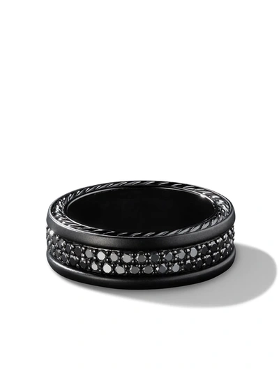 David Yurman Streamline Two-row Black Diamond Band Ring In Tbabd