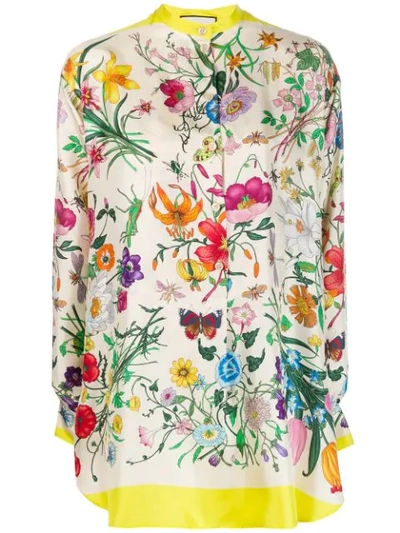 Gucci Flora Print Blouse In Neutrals