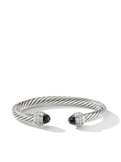 David Yurman Cable Onyx And Diamond Cuff In Silver