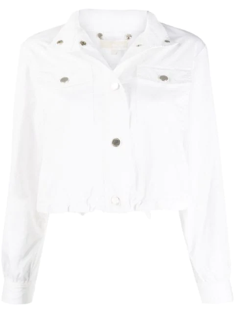 Michael Michael Kors Puff Sleeve Cropped Denim Jacket In White 