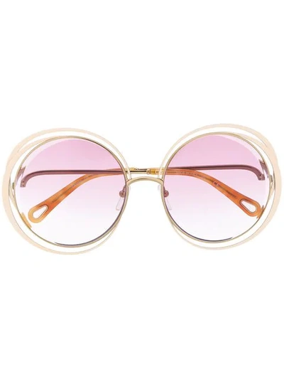 Chloé Carlina Round-frame Sunglasses In Neutrals