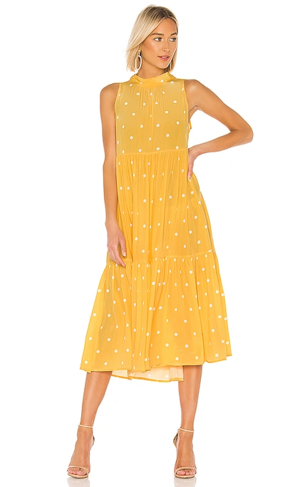 Asceno Long Neck Tie Dress In Yellow Polka