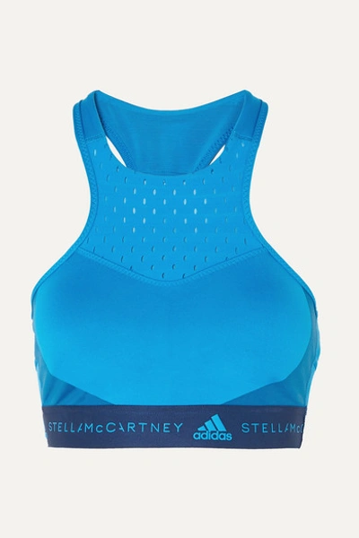 Adidas By Stella Mccartney Fitsense Mesh-paneled Climalite Sports Bra In Blue