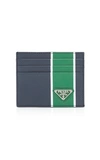 Prada Striped Textured-leather Card Case In Navy