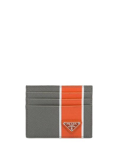 Prada Striped Textured-leather Card Case In Grey