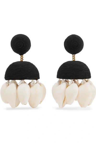 Rebecca De Ravenel + Aquazzura Riviera Cord, Bead And Shell Clip Earrings In Black