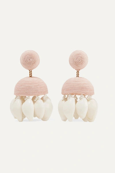Rebecca De Ravenel Aquazzura Riviera Cord, Bead And Shell Clip Earrings In Pink