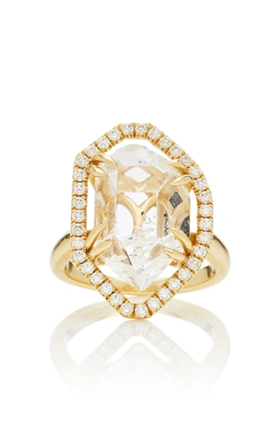 Ark 18k Gold Crystal And Diamond Ring In White