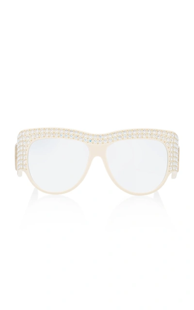 Gucci Crystal-embellished D-frame Acetate Sunglasses In Ivory