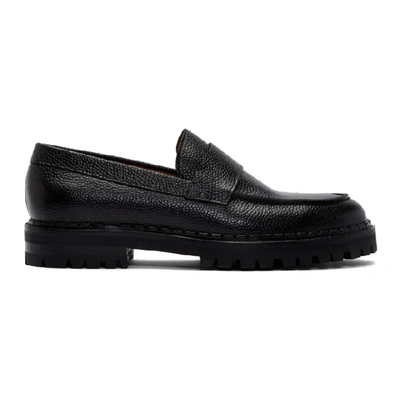 Lanvin Pebble-grain Leather Penny Loafers In 10 Black