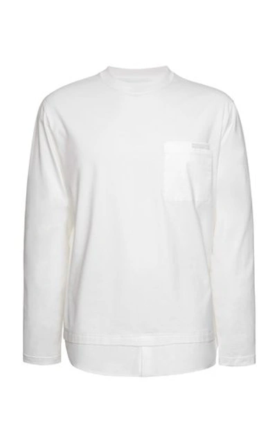 Prada Poplin-trimmed Cotton-jersey T-shirt In White