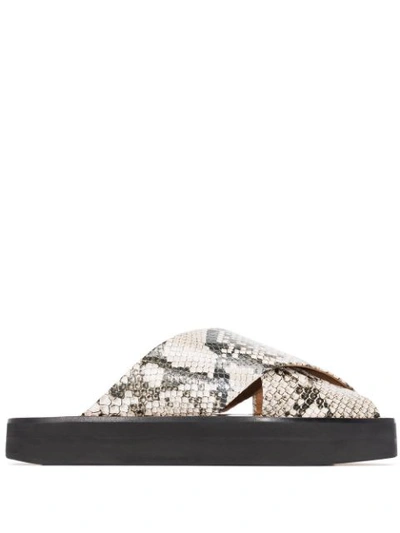 Atp Atelier Snake Print Crossover Sandals In Grey