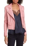 Iro 'ashville' Lambskin Leather Moto Jacket In Blush Lurex