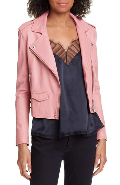 Iro 'ashville' Lambskin Leather Moto Jacket In Blush Lurex