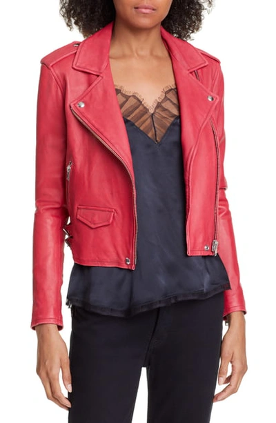 Iro 'ashville' Lambskin Leather Moto Jacket In Fuchsia