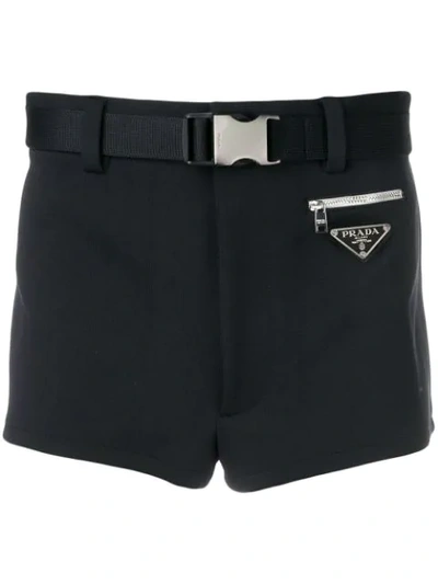 Prada Belted Technical-twill Swim Shorts In Black