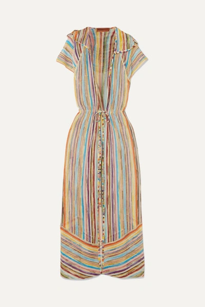 Missoni Striped Metallic Crochet-knit Robe In Yellow