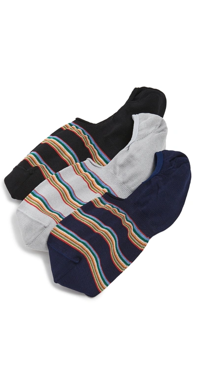 Paul Smith Three-pack Striped Mercerised Stretch Cotton-blend No-show Socks In Multi