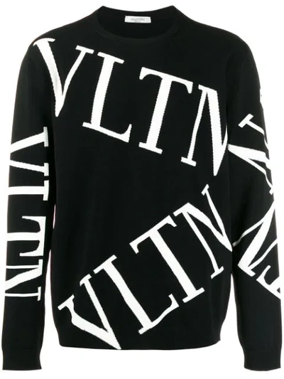 Valentino Slim-fit Intarsia Wool And Cashmere-blend Sweater In Black