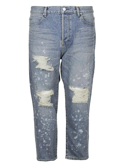 Balmain Low Crotch Distressed Jeans In Light Wash