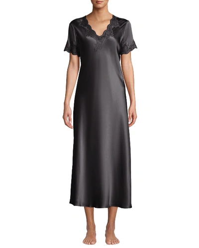 Vivis Krizia Lace-trim Silk Nightgown In Dark Gray