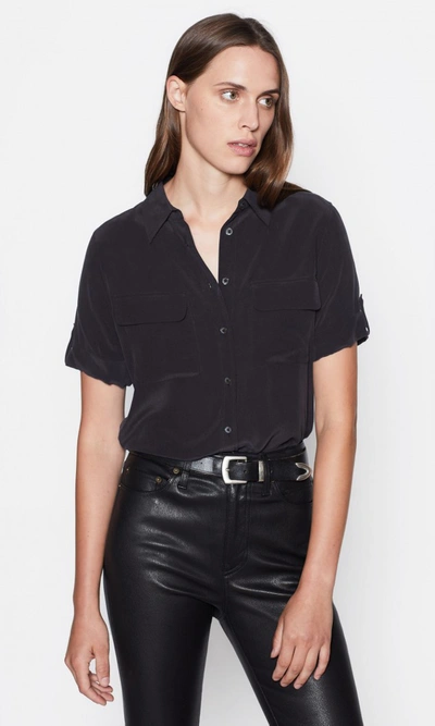 Equipment Short Sleeve Slim Signature Silk Shirt In True Black