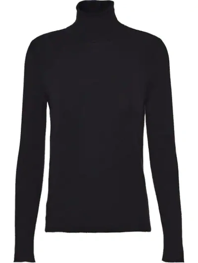 Prada Turtleneck Long-sleeve Cashmere-silk Sweater In Nero (black)