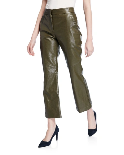 Cedric Charlier Cropped Faux-leather Pants In Olive