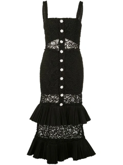 Alexis Lyssa Silk Tiered Ruffle Lace Midi Dress In Black