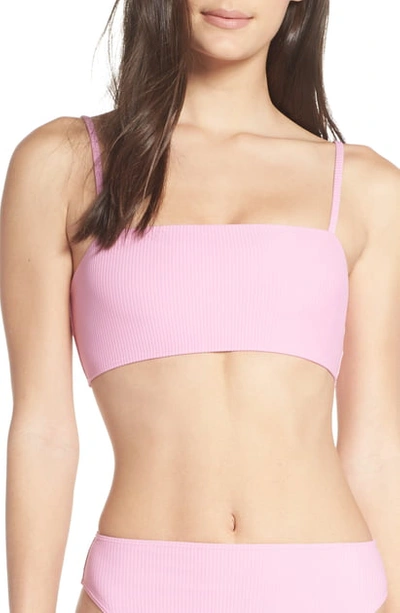 Something Navy Classic Ribbed Swim Bandeau Top In Pink Chiffon