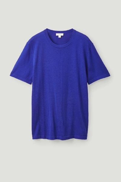 Cos Knitted Silk-cotton T-shirt In Blue