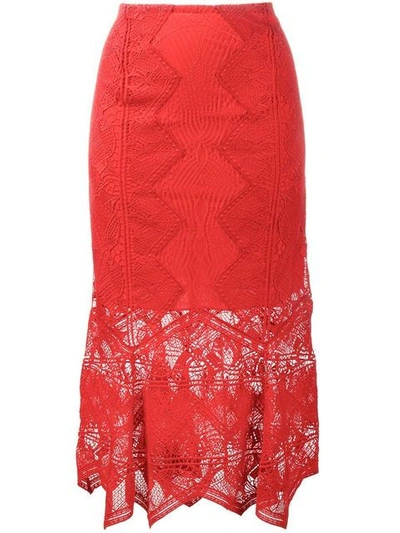 Jonathan Simkhai Panel Applique Lace Trumpet Skirt In Red