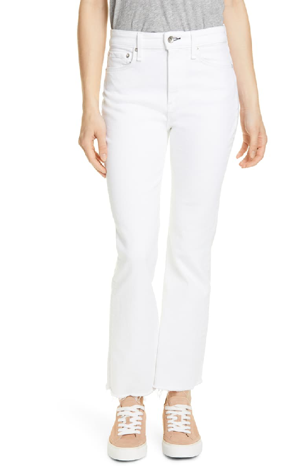 white ankle flare jeans