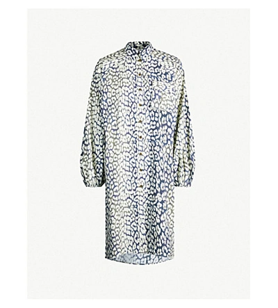 Ganni Leopard-print Cotton-poplin Midi Shirt Dress In Total Eclipse