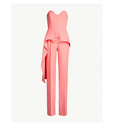 Roland Mouret Brittas Strapless Ruffled Wool-crepe Jumpsuit In Pink