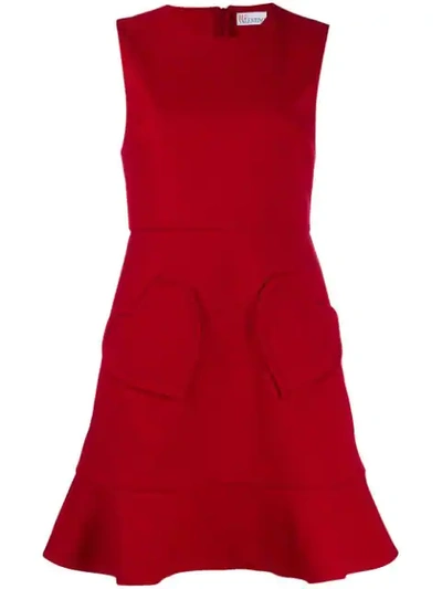 Red Valentino Sleeveless Ruffle-bottom Dress With Heart Pockets In D05 Deep Red