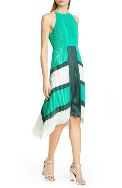 Ted Baker Colorblock Pleated Georgette Halter Dress In Bright Green