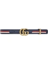 Gucci Multicolored Leather Belt W/ Textured Gg Buckle In Blue