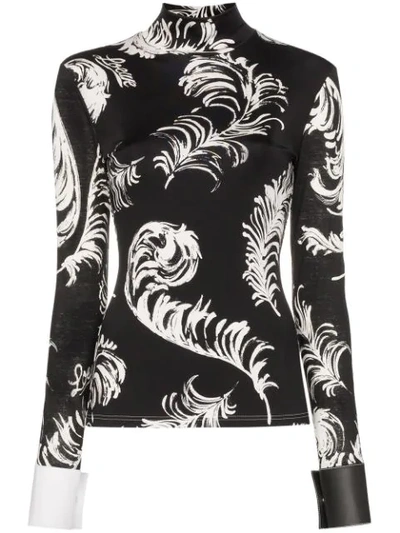 Loewe Leather-trimmed Printed Jersey Turtleneck Top In Black