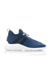 Prada Logo-intarsia Stretch-knit Sneakers In Navy