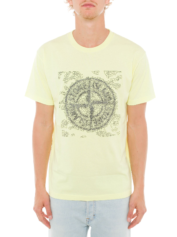 Stone Island Logo Print T-shirt In Yellow | ModeSens