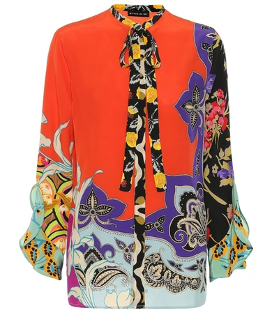 Etro Pussy-bow Printed Silk Crepe De Chine Blouse In Coral